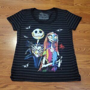 Disney Store Nightmare Before Christmas Jack & Sally Striped T-Shirt L Women's